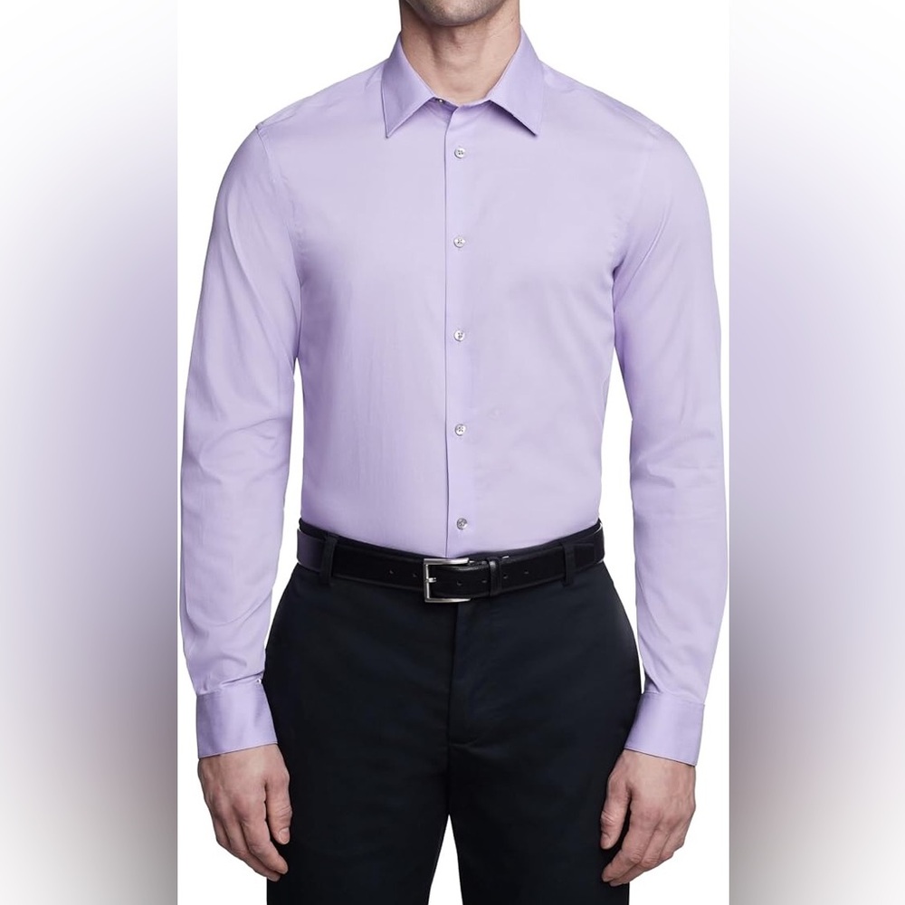 CK Calvin Klein Slim Fit Non Iron Two Ply Collared Dress Shirt in Lilac 16/32-33